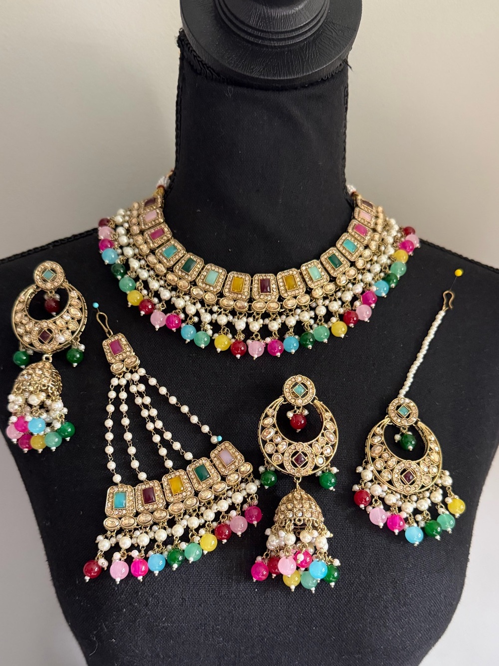 Traditional Multicolor Kundan Necklace Set with Earrings and Maang Tikka